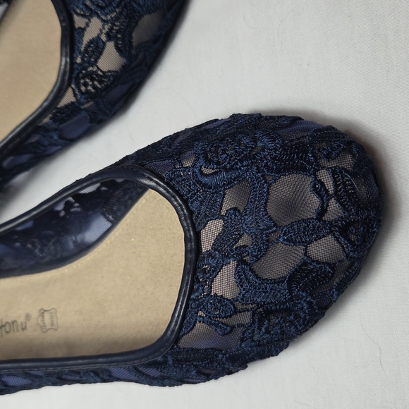 GreatOnU NAVY BLUE Flats Shoes With Flowers 8.5 39.5 New, Not Worn - Picture 12 of 12